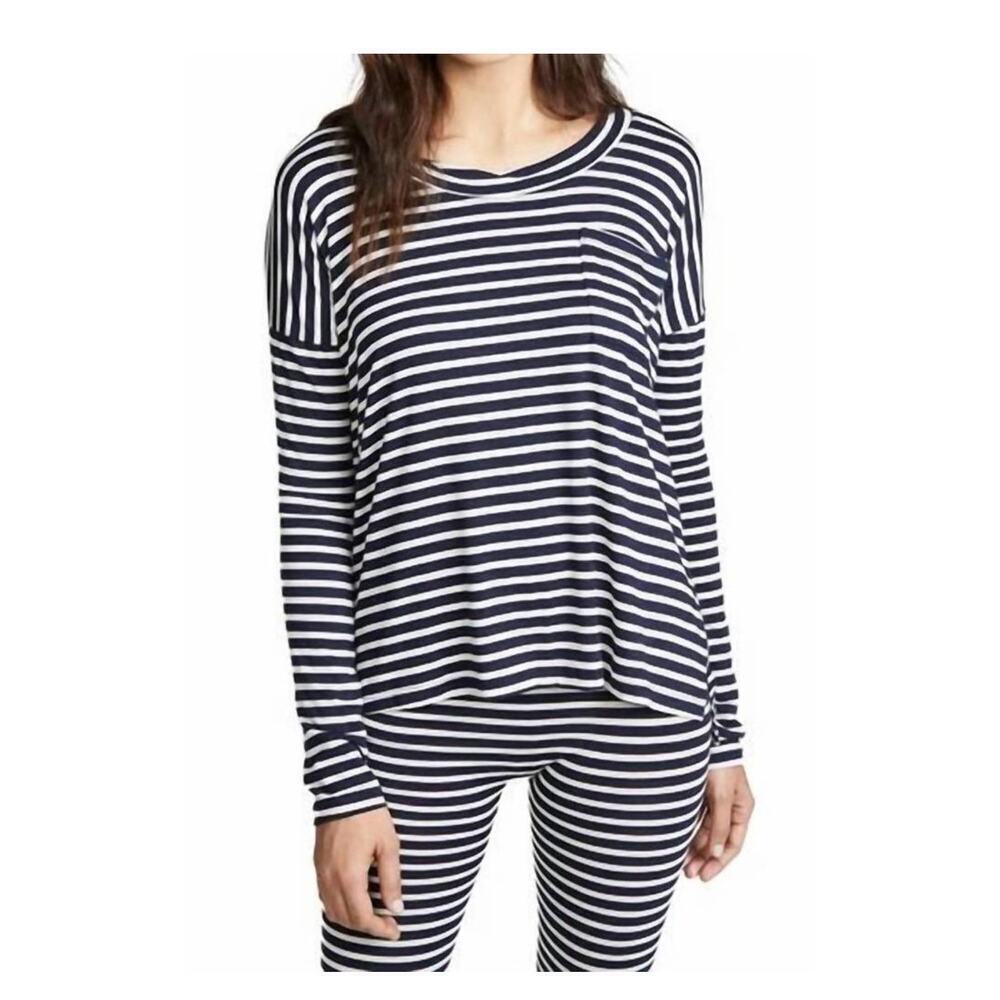 Maison Du Soir Edith Top Size Small Navy Blue‎ Striped Sleepwear Sleep Leisure